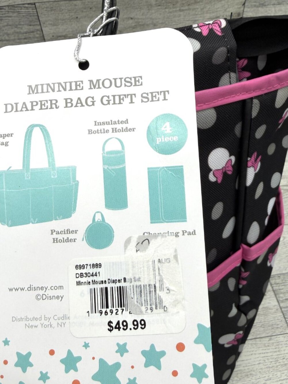 NWT Disney Baby Minnie Mouse Black Pink Gray & White 4-Piece Diaper Bag Gift Set - Picture 8 of 11